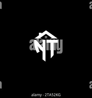 NT initials premium shield logo monogram with home designs modern templates Stock Vector