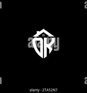 OK initials premium shield logo monogram with home designs modern templates Stock Vector