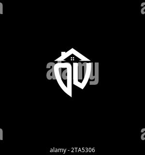 OU initials premium shield logo monogram with home designs modern templates Stock Vector