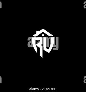 RU initials premium shield logo monogram with home designs modern templates Stock Vector