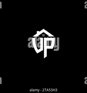 UP initials premium shield logo monogram with home designs modern templates Stock Vector