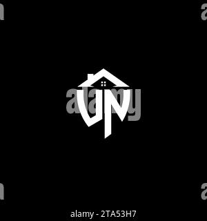 UN initials premium shield logo monogram with home designs modern templates Stock Vector