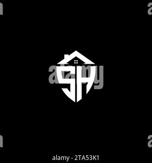 SH initials premium shield logo monogram with home designs modern templates Stock Vector