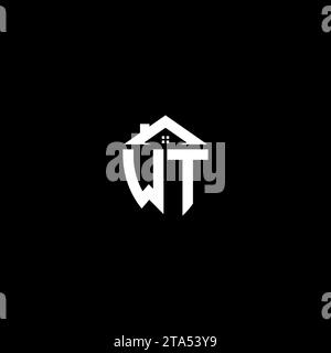 WT initials premium shield logo monogram with home designs modern templates Stock Vector