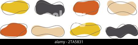 Abstract organic shapes collection. Long Irregular liquid forms set. Amoeba blobs, blotches, drops or stains bundle. Universal design templates for label, sticker, banner, presentation, flyer. Vector Stock Vector