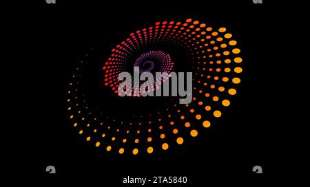 Halftone speed spiral. Red orange dynamic dotted lines in perspective. Radial swirl element for logo, print, poster, template, icon, banner, presentation. Round technology illustration. Vector  Stock Vector