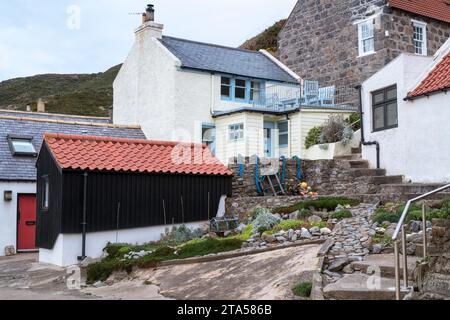 Cottages in Crovie. Aberdeenshire, Scotland Stock Photo