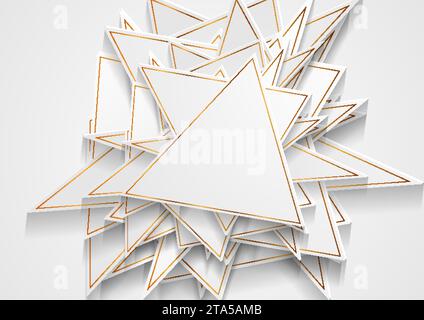 Grey and golden tech triangles abstract background. Geometric low poly vector design Stock Vector
