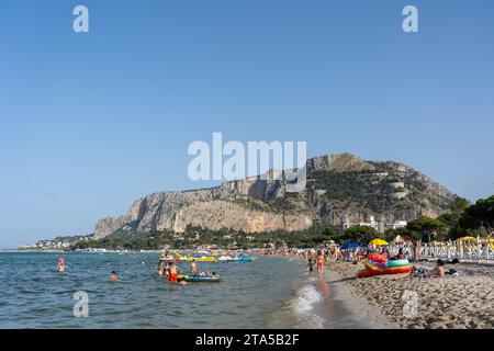 Mondello Beach on Sicily, Italy Stock Photo