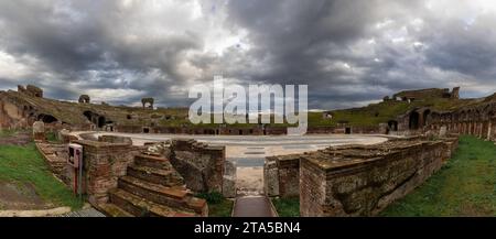 Santa Maria Capua Vetere, Italy - 25 November, 2023: panorama view of the ancient Amphitheatre of Capua Stock Photo