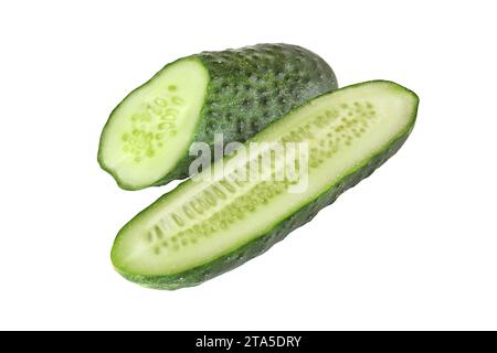 cut cucumbers isolated on white background Stock Photo