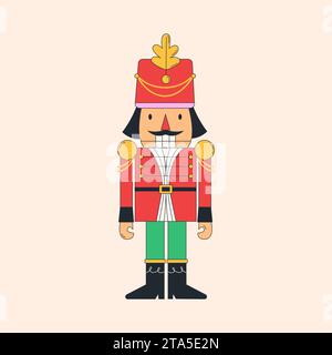 Cute Nutcracker. Christmas toy. Holiday traditional elements. Vector illustration. Modern style Christmas and Happy New Year print for cards, stickers Stock Vector
