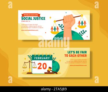 Social Justice Day Horizontal Banner Flat Cartoon Hand Drawn Templates Background Illustration Stock Vector