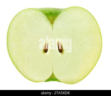 sliced in half green apple isolated on white background with clipping path Stock Photo