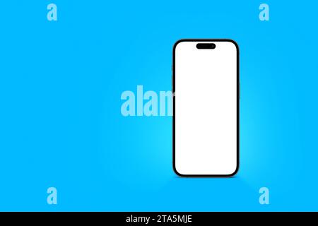 Smartphone mockup on blue background, concept. Advertising and online marketing, creative idea. Application and installation. Application and website Stock Photo