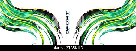 Abstract Black Yellow and Green Brush Background with Sporty Style and Halftone Effect. Brush Stroke Illustration for Banner, Poster Stock Vector