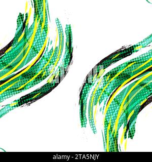 Abstract Black Yellow and Green Brush Background with Sporty Style and Halftone Effect. Brush Stroke Illustration for Banner, Poster Stock Vector