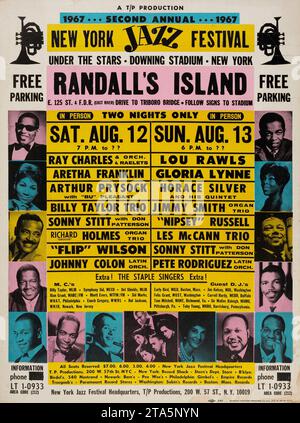 RANDALLS ISLAND - Ray Charles, Aretha Franklin New York Jazz Festival Concert Poster 1967 Stock Photo