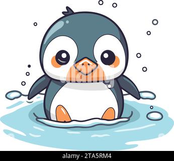 Cute penguin swimming in the water. Vector cartoon illustration Stock ...