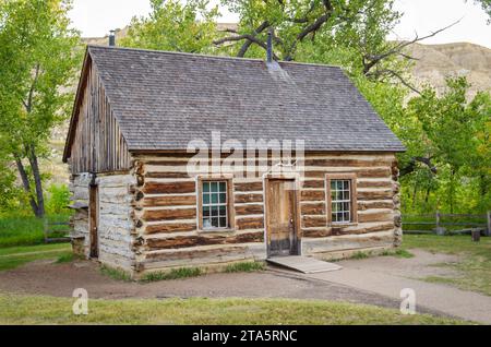 The Maltese Cross Cabin in Theodore Roosevelt National Park in Western North Dakota Stock Photo