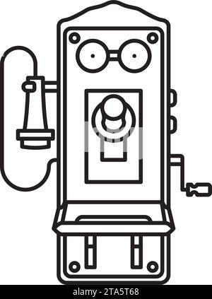 Very early vintage landline telephone vector line icon for Alexander Graham  Bell Day on arch 7 Stock Vector