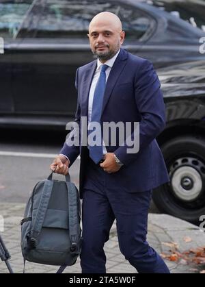 Former health secretary Sajid Javid arrives to give evidence to the UK Covid-19 Inquiry at Dorland House in London, during its second investigation (Module 2) exploring core UK decision-making and political governance. Picture date: Wednesday November 29, 2023. Stock Photo