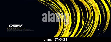 Black and Yellow Brush Background with Halftone Effect Isolated on Black Background. Sport Background with Grunge Style. Scratch and Texture Elements Stock Vector