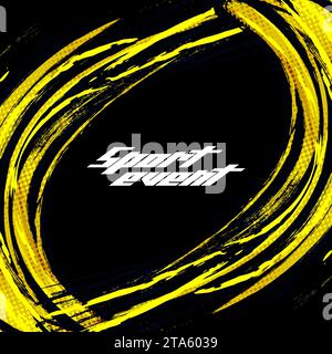 Black and Yellow Brush Background with Halftone Effect Isolated on Black Background. Sport Background with Grunge Style. Scratch and Texture Elements Stock Vector