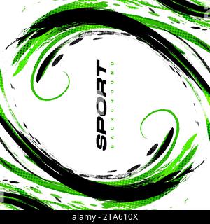 Black and Green Brush Illustration with Halftone Effect Isolated on White Background. Sport Background with Grunge Style. Scratch and Texture Elements Stock Vector