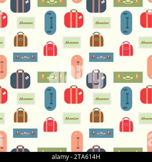 Colorful travel bags, suitcases, seamless pattern, luggage collection, travel illustration. Vector illustration Stock Vector
