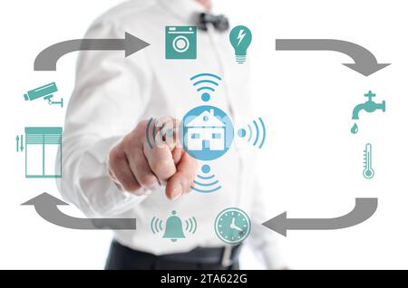 Smart home concept shown by a man in background Stock Photo