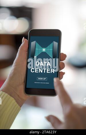 Smartphone screen displaying a data center concept Stock Photo - Alamy