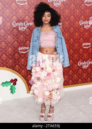 Westwood, United States. 28th Nov, 2023. WESTWOOD, LOS ANGELES, CALIFORNIA, USA - NOVEMBER 28: Mychal-Bella Rayne arrives at the World Premiere Of Amazon Prime Video's 'Candy Cane Lane' held at the Regency Village Theatre on November 28, 2023 in Westwood, Los Angeles, California, United States. (Photo by Xavier Collin/Image Press Agency) Credit: Image Press Agency/Alamy Live News Stock Photo