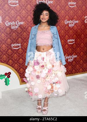 Westwood, United States. 28th Nov, 2023. WESTWOOD, LOS ANGELES, CALIFORNIA, USA - NOVEMBER 28: Mychal-Bella Rayne arrives at the World Premiere Of Amazon Prime Video's 'Candy Cane Lane' held at the Regency Village Theatre on November 28, 2023 in Westwood, Los Angeles, California, United States. (Photo by Xavier Collin/Image Press Agency) Credit: Image Press Agency/Alamy Live News Stock Photo