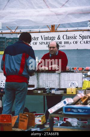Stall of classic car parts at an Auto Jumble at Doune, Perthshire in 1993 Stock Photo