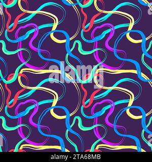 Doodle Vector Seamless Pattern in Vibrant, saturated neon colors. hand drawn squiggle organic shapes. Scribble twiddle modern print Stock Vector