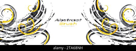 Black, Yellow and Grey Brush Background with Halftone Effect. Sport Background with Grunge Style. Scratch and Texture Elements For Design Stock Vector
