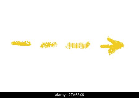 crayon emphasis arrow. Hand drawn yellow charcoal symbols for hand drawn diagrams. Doodle simple underline icon. Vector illustration isolated on white Stock Vector