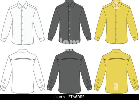 Men long sleeves pajama shirt flat sketch illustration templet vector drawing mock up design Stock Vector