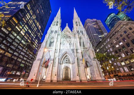 St. Patrick's Cathedral in New York City at night. Stock Photo
