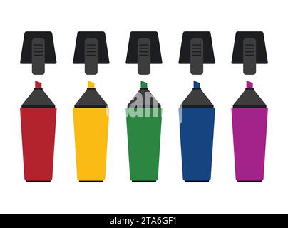 Colorful marker pens, felt-tip pens set isolated on white background. Textmarker vector illustration Stock Vector