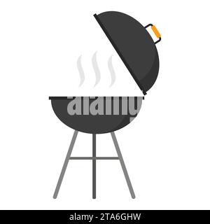 BBQ grill round shape isolated on white background. Picnic camping cooking, barbecue vector icon in flat style. Stock Vector