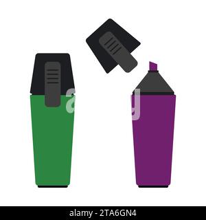 Marker pens, felt-tip pens isolated on white background. Textmarker in flat style vector illustration Stock Vector