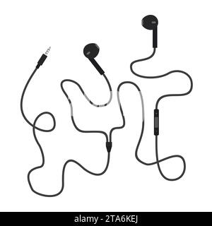 Earphones with connector and switch controller isolated on white background, Vector illustration Stock Vector