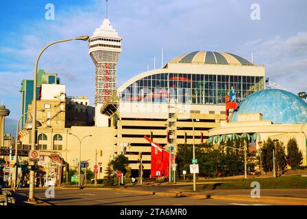 Many tourist traps and attractions compete for the tourism money in the over developed Clinton Hill area of Niagara Falls Canada Stock Photo