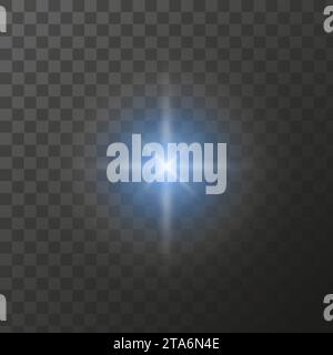 Blue star shining star on transparent background, Bright blue light shine of shining rays, illuminated particles. Vector isolated light effect Stock Vector