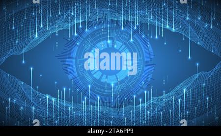 Big Data. Abstract digital futuristic wireframe vector illustration on technology background. Data mining and management concept. Hand drawn art. Stock Vector