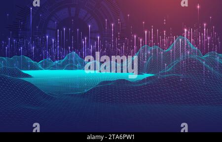 Big Data. Abstract digital futuristic wireframe vector illustration on technology background. Data mining and management concept. Hand drawn art. Stock Vector