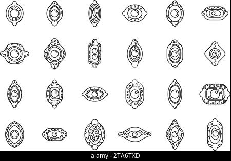 Khachapuri icons set outline vector. Food bakery pie. Georgian menu bread Stock Vector