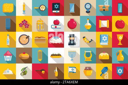 Tel Aviv icons set flat vector. Israel skyline building. City tower urban Stock Vector